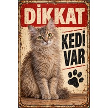 Lucena Laperm Dikkat Kedi Var Retro Metal Duvar Tabelası Dekoratif Kedi Levhası 15X20CM