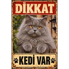Lucena British Longhair Dikkat Kedi Var Metal Tabela Retro Dekoratif Duvar Levhası 15X20CM