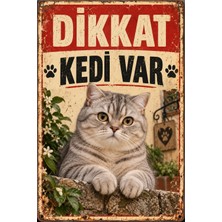 Lucena Scottish Straight Dikkat Kedi Var Retro Metal Duvar Tabelası Dekoratif Kedi Levhası 15X20CM