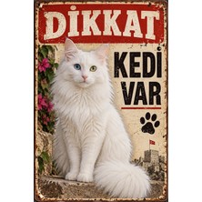 Lucena Dikkat Kedi Var Turkish Angora Metal Tabela - Retro Dekoratif Kedi Uyarı Levhası 15X20CM