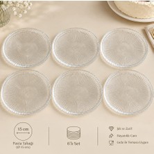 Nergis Cam Pasta ve Tatlı Servis Tabağı Seti 15 cm Çizgili Şeffaf Sunum Tabağı