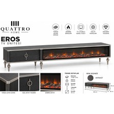 Quattro Home Eros Elektrikli Şömineli Tv Ünitesi Antrasit Gümüş Detaylı Modern Tasarım 160 cm