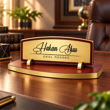 Bk Gift Kişiye Özel Ahşap Masa Isimliği Gold Plakalı BK27 -6