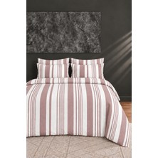 Oile Home Çizgili Pamuklu Tek Kişilik Lastikli Çarşaflı Nevresim Takımı 160X220 Çizgili Desen Ilik Düğmeli