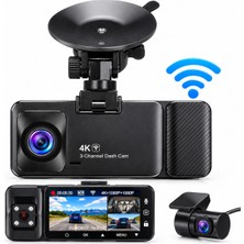 Beemen 4K Wifi 3 Kameralı Araç Içi Kamera Ön Kabin Arka Kamera Gece Görüş G-Sensör Wdr Döngüsel Kayıt