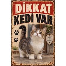 Lucena Munchkin Kedi Dikkat Kedi Var Retro Metal Duvar Tabelası Dekoratif Kedi Levhası 15X20CM