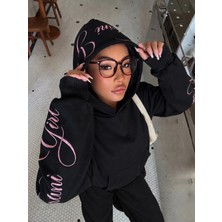 Macklin Unisex Kadın Erkek Martini Girl Baskılı Oversize 3 Iplik Kapüşonlu Sweatshirt ve Baggy Eşofman Altı