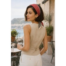 Dscarf Milano Kırmızı Puantiye ve Çizgi Desenli Saten Fular 70X70 cm