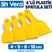 5N Vera 4’lü Esnek Plastik Kazıyıcı Spatula Seti – Cam, Fayans ve Boyalı Yüzeylerde Hassas Temizlik ve Macunlama | 4-5-8-10 cm