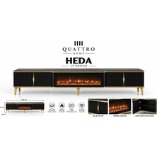 Quattro Home Heda Elektrikli Şömineli Tv Ünitesi Siyah Gold Modern Tasarım 160 cm