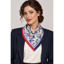 Dscarf Oriental Birds – Kuş ve Çiçek Desenli Kırmızı Lacivert Saten Fular 70×70 cm