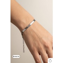 Mavega Kadın Çelik Italyan Zincir Bileklik 316L Paslanmaz Kararmaz Gümüş Silver 18+5 cm