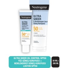 Neutrogena Ultra Sheer Oil Control Fluid SPF50+ Yüz Güneş Koruyucu 50 ml + Nemlendirici Güneş Koruyucu Losyon SPF50 200 ml