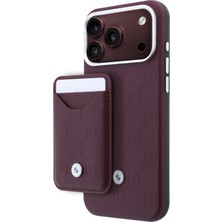 iPhone 18 Pro Max Kılıf Bmw Lisanslı M-Safe Özellikli Metal Logo Kapitone Deri Kartlıklı Kapak Bordo