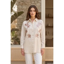 Lale Butik Önü Nakış Işlemeli Pul Detaylı Gömlek 17033 BEJ01
