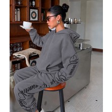 Macklin Unisex Kadın Erkek Martini Girl Baskılı Oversize 3 Iplik Kapüşonlu Sweatshirt ve Jogger Eşofman Altı