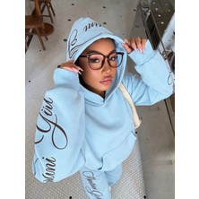Macklin Unisex Kadın Erkek Martini Girl Baskılı Oversize 3 Iplik Kapüşonlu Sweatshirt ve Jogger Eşofman Altı