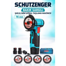 SCHUTZENGER 76MM Şarjlı Açılı Mini Taşlama Makinesi Bakır Sargı 4 Adet Taşlı Çift Akülü Mavi 7011