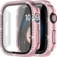 Mobaxaksesuar Apple Watch 12 Serisi 42MM Ekran Koruyuculu Tek Sıra Kenar Taşlı Sert Pc Kasa Koruyucu