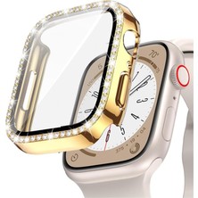Mobaxaksesuar Apple Watch 12 Serisi 46MM Ekran Koruyuculu Tek Sıra Kenar Taşlı Sert Pc Kasa Koruyucu