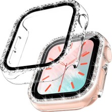 Mobaxaksesuar Apple Watch 12 Serisi 42MM Ekran Koruyuculu Tek Sıra Kenar Taşlı Sert Pc Kasa Koruyucu