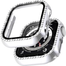 Mobaxaksesuar Apple Watch 12 Serisi 42MM Ekran Koruyuculu Tek Sıra Kenar Taşlı Sert Pc Kasa Koruyucu