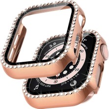 Mobaxaksesuar Apple Watch 12 Serisi 42MM Ekran Koruyuculu Tek Sıra Kenar Taşlı Sert Pc Kasa Koruyucu