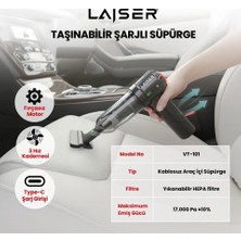 Laiser Mini, Katlanabilir LED Ekranlı 17.000 Pa 3ın1 Çekme-Vakum-Üfleme Özellikli Şarjlı Araç Süpürgesi