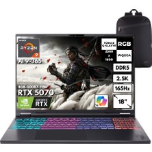 Acer Nitro 18 Ryzen Aı 9-365 64-Gbddr5 4 Tbssd RTX5070 (8GB-GDDR7-115W) 18" Wqxga 2.5k 165Hz Windows 11 Home + Hmf Sırt Çantası NH.QYJEY.002HMF34