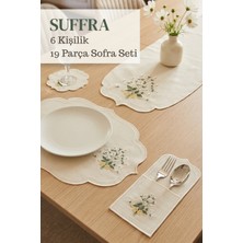 Suffra 6 Kişilik Papatya Desenli Nakışlı 19 Parça Sofra Seti