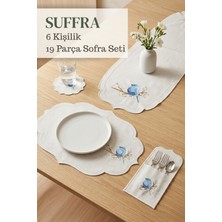 Suffra 6 Kişilik Mavi Kuş Desenli Nakışlı 19 Parça Sofra Seti