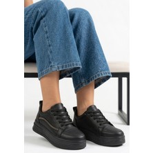 Shoegar Natte Siyah Cilt Bağcıklı Spor Ayakkabı