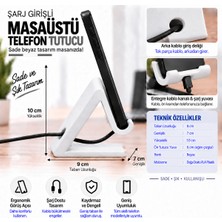 Piyatech Beyaz Masaüstü Telefon Standı Kablo Kanallı Şarj Girişli Ergonomik Tutucu 9X7X10 cm