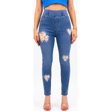 Zanessi Büyük Beden Likralı Taşlı Denim Kadın Pantolon