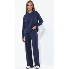 Hiccup Kadınlar Modal Touch Basic Sweatshirt & Geniş Paça Pantolon Ikili Takım Lacivert