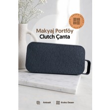 Lizy's Aroma Kokulu Kadın Makyaj Portföy Clutch Çanta Antrasit Kroko Desenli 22X11 cm