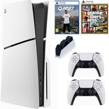 Sony Playstation 5 Slim CD En Yeni Versiyon ( Cfı- 2116 )+ 2.kol Dualsense + Şarj Istasyonu + Gta 5 + Ps5 FC27 (Ithalatçı Garantili)