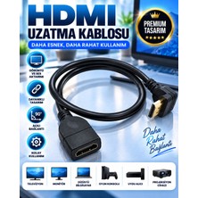 HDMI Uzatma Kablosu 50 Cm Erkek Dişi 90 Derece Açılı HDMI Görüntü ve Ses Aktarım Kablosu