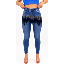 Zanessi Büyük Beden Baskılı Denim Kadın Pantolon