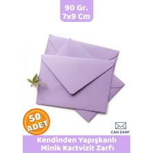 İstisna 50 Adet Lila Renkli Küçük Zarf 7x9 cm Küçük Zarf 90 Gr. Kendinden Yapışkanlı Minik Kartvizit ve Davetiye Zarfı