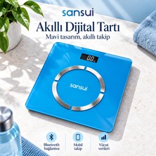 Sansui Akıllı Bluetooth Bağlantılı Dijital Tartı LCD Ekranlı Pilli Hassas Ölçüm - Mavi