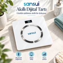 Sansui Akıllı Bluetooth Bağlantılı Dijital Tartı LCD Ekranlı Pilli Hassas Ölçüm - Beyaz