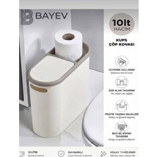 Bayev Kups Krem 10 Lt Click Çöp Kovası , Mutfak, Banyo, Tuvalet Çöp Kutusu Tuvalet Kağıdı Hazneli