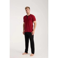 Beruflic Erkek Bordo Düğmeli Yaka Kısa Kol Pijama Takımı