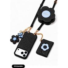 COGURE Hera iPhone 18 Pro Max / 17 Pro Max Uyumlu Çiçek & Magsafe Cüzdan, Kılıf, Askı, Charm Siyah 5'li Set