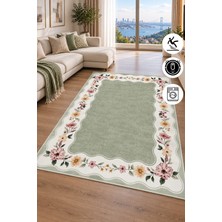 Pelura Halı Floral Çerçeve Desenli Baskılı Kaymaz Yıkanabilir Salon Oturma Odası Mutfak Balkon Halısı Yolluk