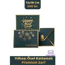 İstisna 2 Adet Premium Yılbaşı Temalı Gold Yaldızlı Happy New Year Yazılı Çam Yeşili Zarf 200 Gr. 13X18 cm Zarf Çam Ağacı Kilitli Hediye Zarfı ve Not Kartı Mutlu Yıllar