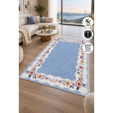 Pelura Halı Floral Çerçeve Desenli Baskılı Kaymaz Yıkanabilir Salon Oturma Odası Mutfak Balkon Halısı Yolluk