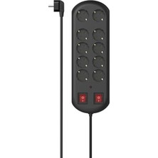 10'lu Akım Korumalı Priz, 2 Switch, 2m, Siyah
