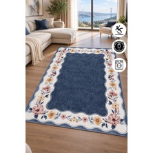 Pelura Halı Floral Çerçeve Desenli Baskılı Kaymaz Yıkanabilir Salon Oturma Odası Mutfak Balkon Halısı Yolluk